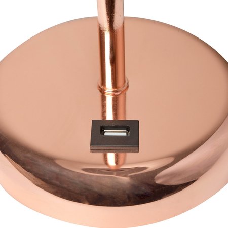 Limelights Rose Gold Stick Lamp with USB charging port and Fabric Shade, White LT2044-RGD